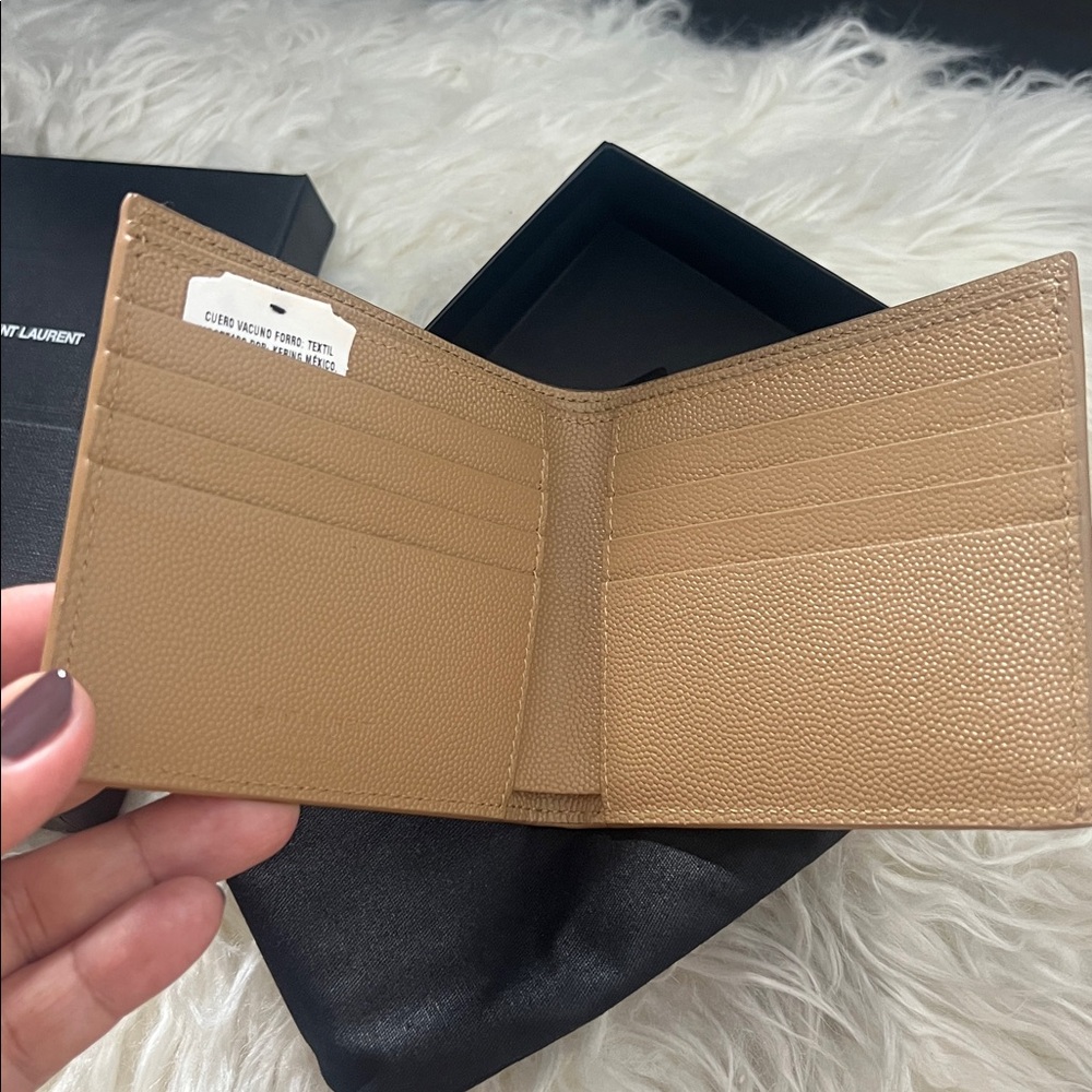 Brand New Saint Laurent Calfskin Bifold Wallet Teak Wood Beige - Picture 4 of 6